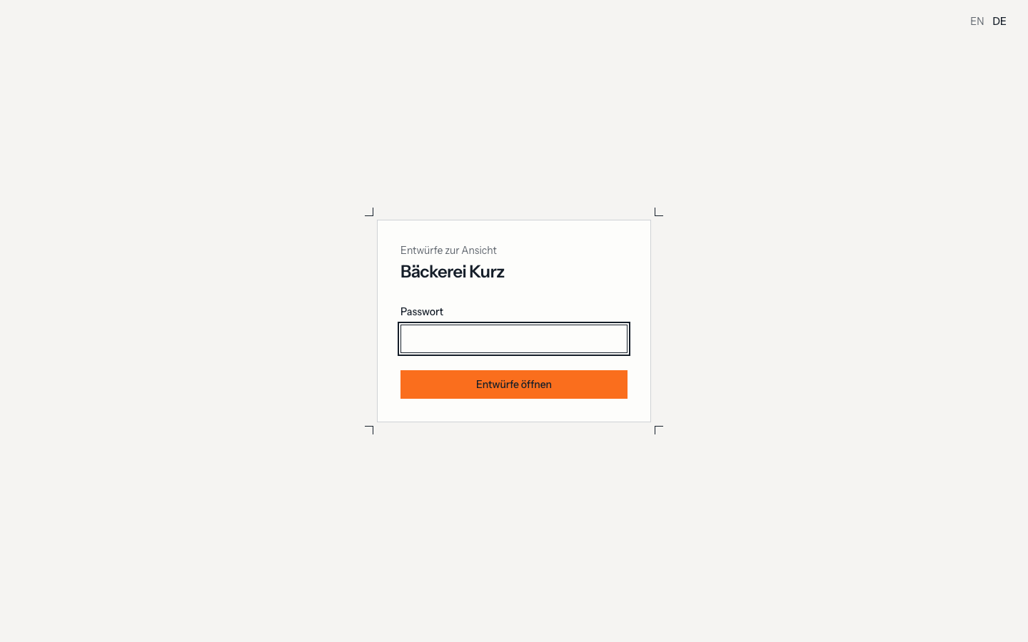 Passwortseite eines Projekts