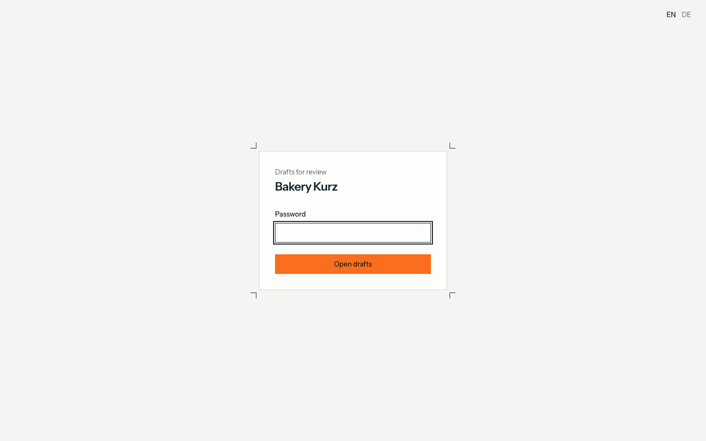 Password page of a project